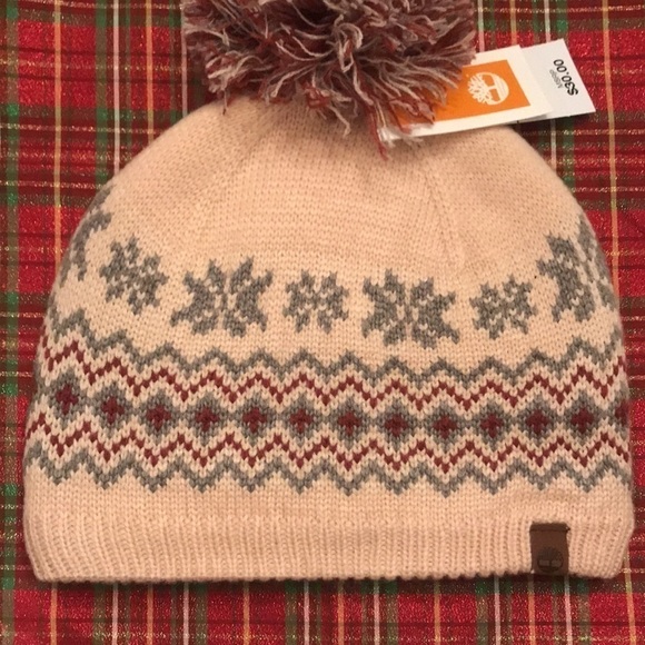 Brand New Timberland Pink Fair Isle Fleece-Lined Pom Beanie Hat - Picture 4 of 12